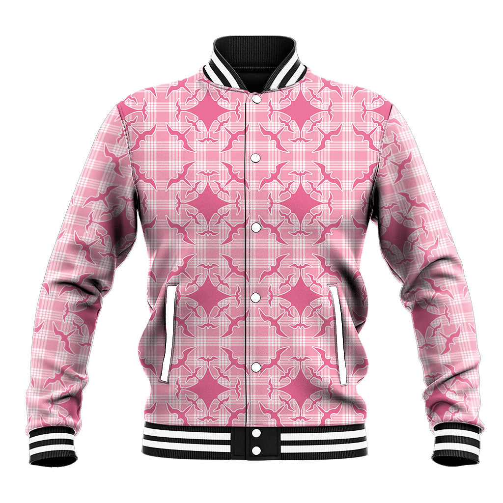 Alaka Hawaii Iwa Bird Palaka Motifs Baseball Jacket LT14 Unisex Pink - Polynesian Pride