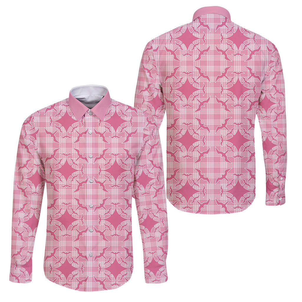 Alaka Hawaii Iwa Bird Palaka Motifs Family Matching Puletasi and Hawaiian Shirt LT14 Dad's Shirt - Long Sleeve Pink - Polynesian Pride