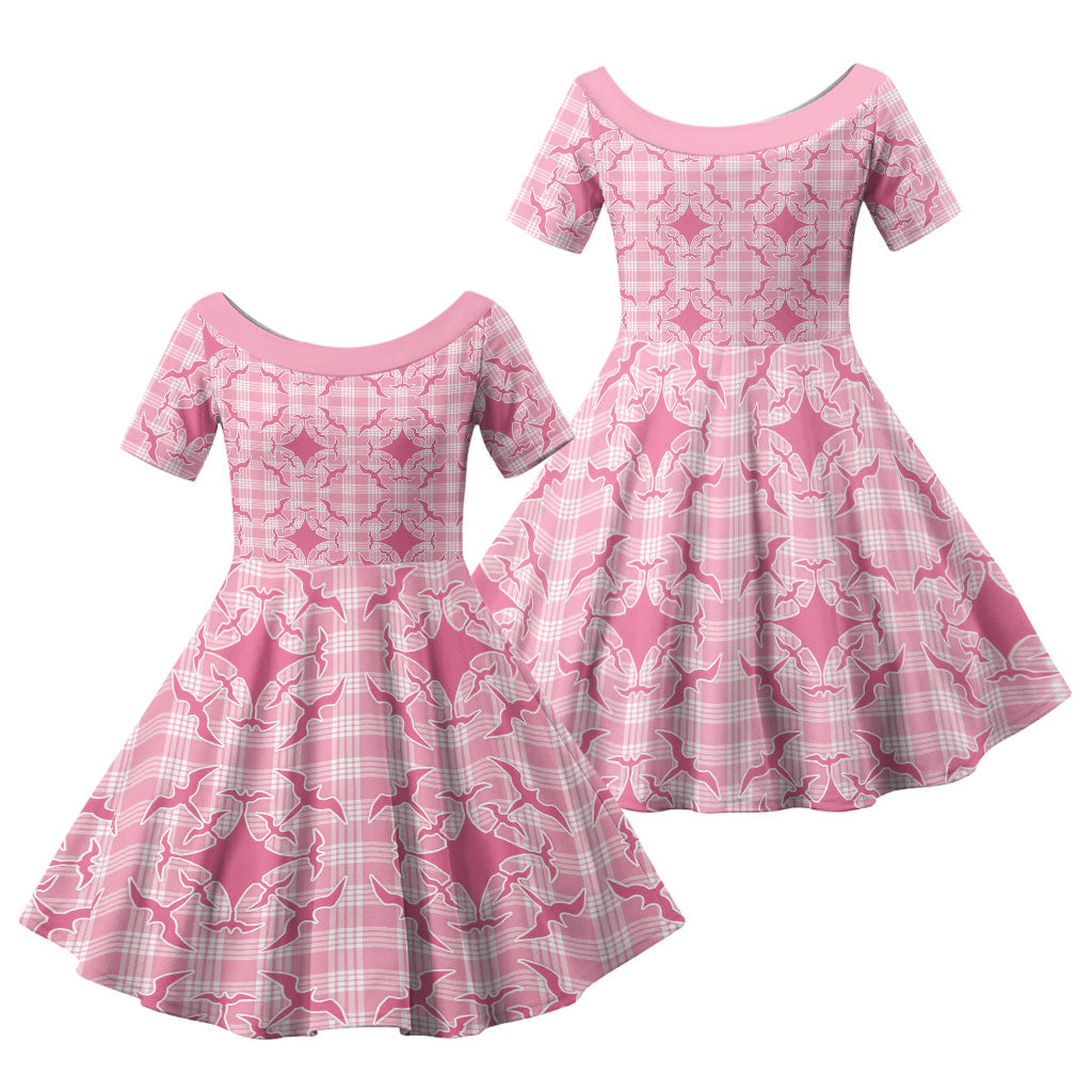Alaka Hawaii Iwa Bird Palaka Motifs Family Matching Puletasi and Hawaiian Shirt LT14 Daughter's Dress Pink - Polynesian Pride