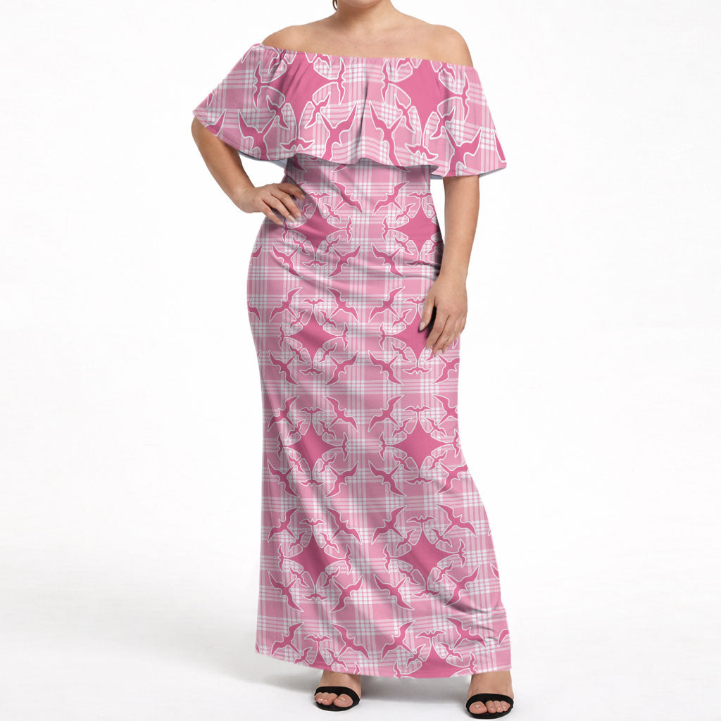 Alaka Hawaii Iwa Bird Palaka Motifs Off Shoulder Maxi Dress