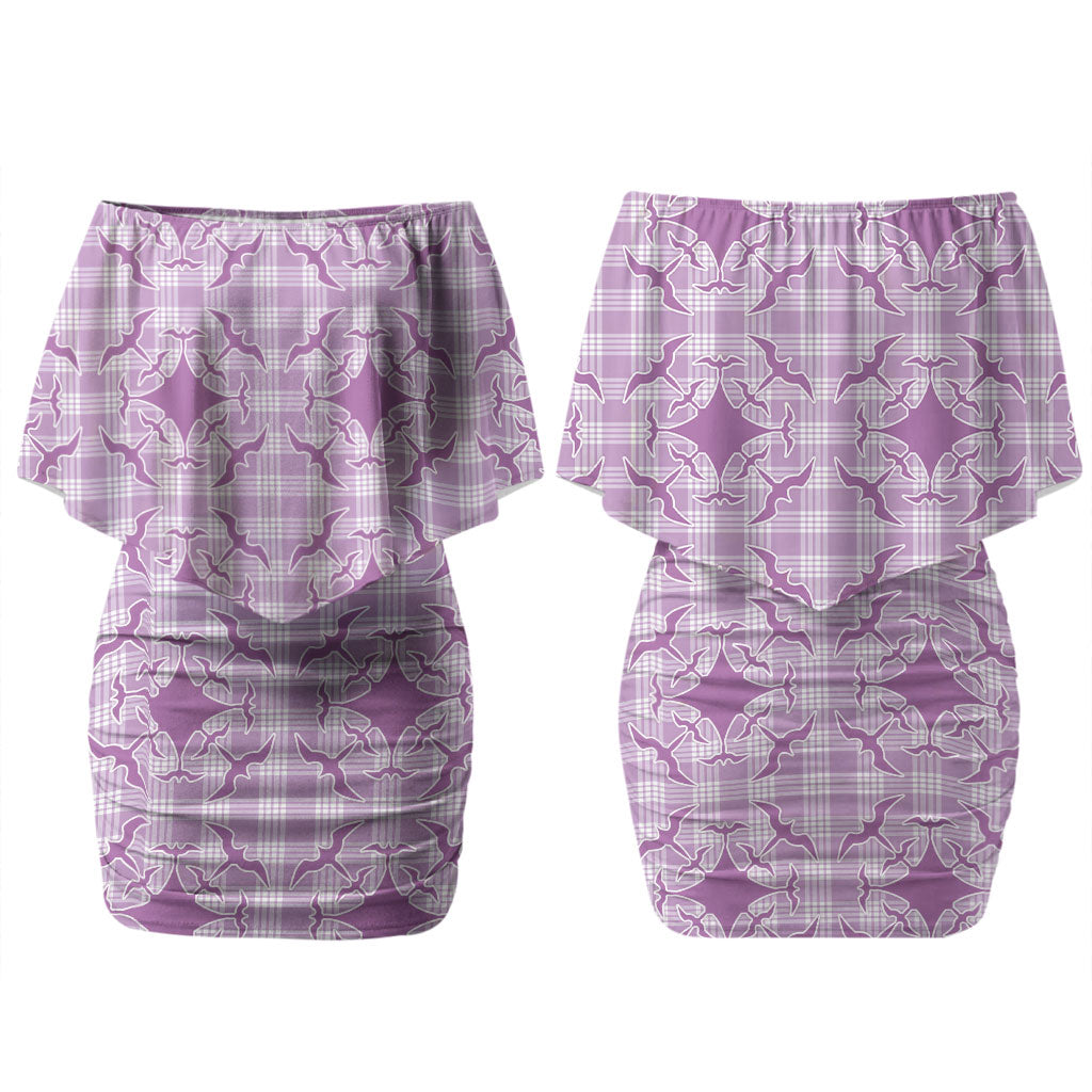 Poni Hawaii Iwa Bird Palaka Motifs Couples Matching Off Shoulder Short Dress and Hawaiian Shirt LT14 - Polynesian Pride