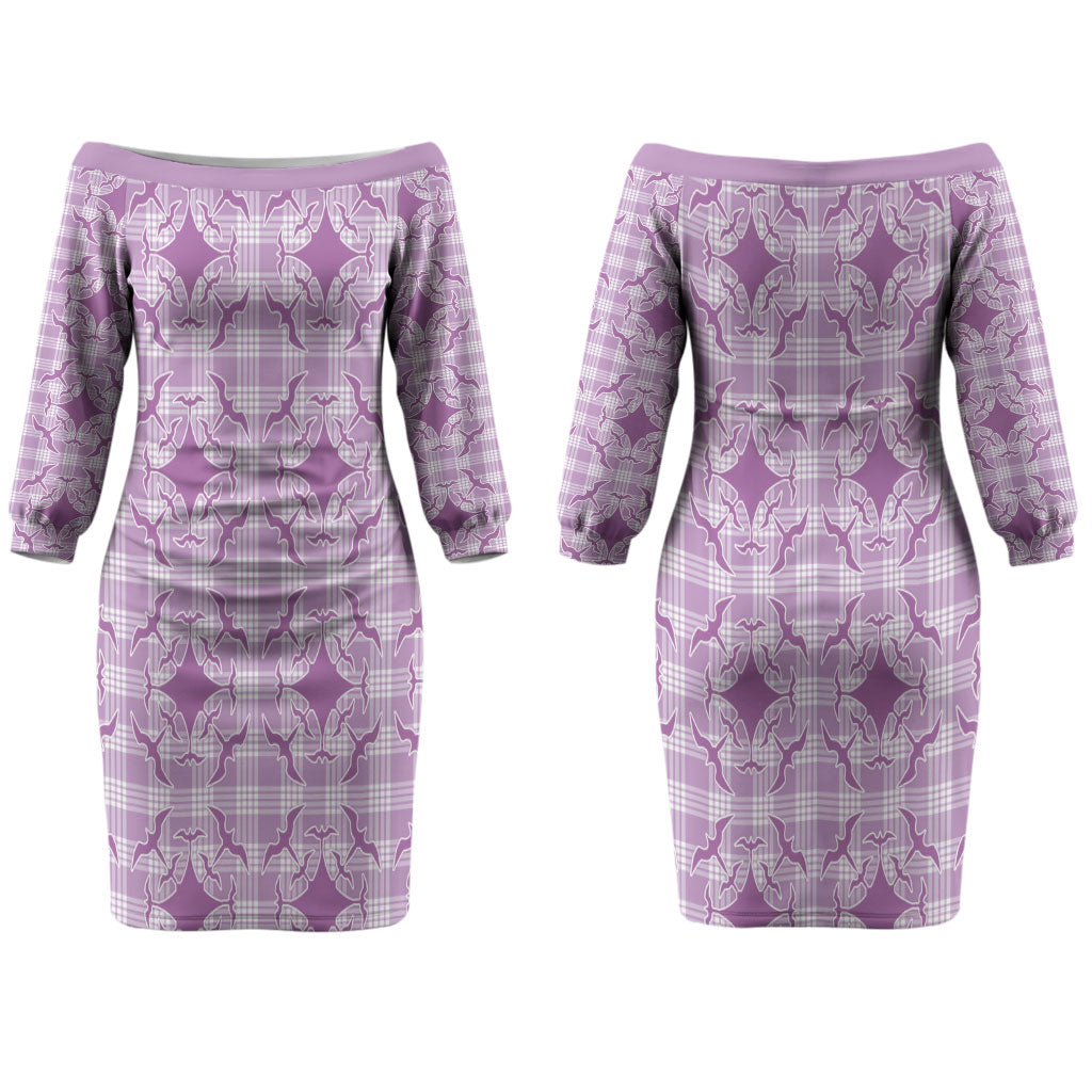Poni Hawaii Iwa Bird Palaka Motifs Couples Matching Off The Shoulder Long Sleeve Dress and Long Sleeve Button Shirt LT14 - Polynesian Pride