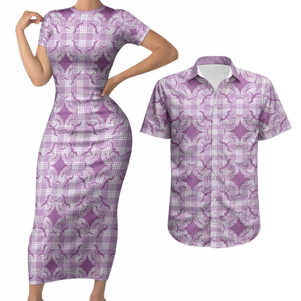Poni Hawaii Iwa Bird Palaka Motifs Couples Matching Short Sleeve Bodycon Dress and Hawaiian Shirt