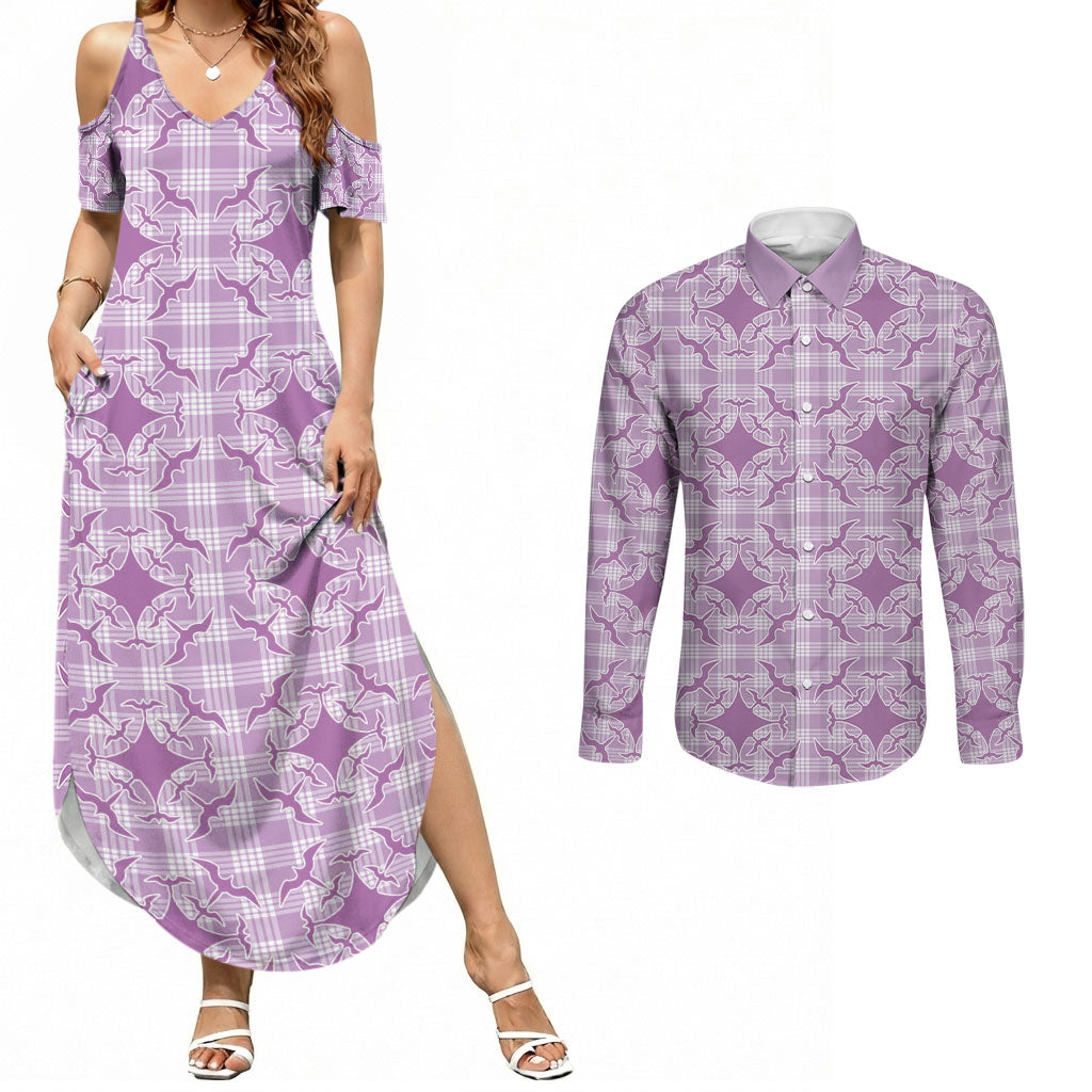 Poni Hawaii Iwa Bird Palaka Motifs Couples Matching Summer Maxi Dress and Long Sleeve Button Shirt