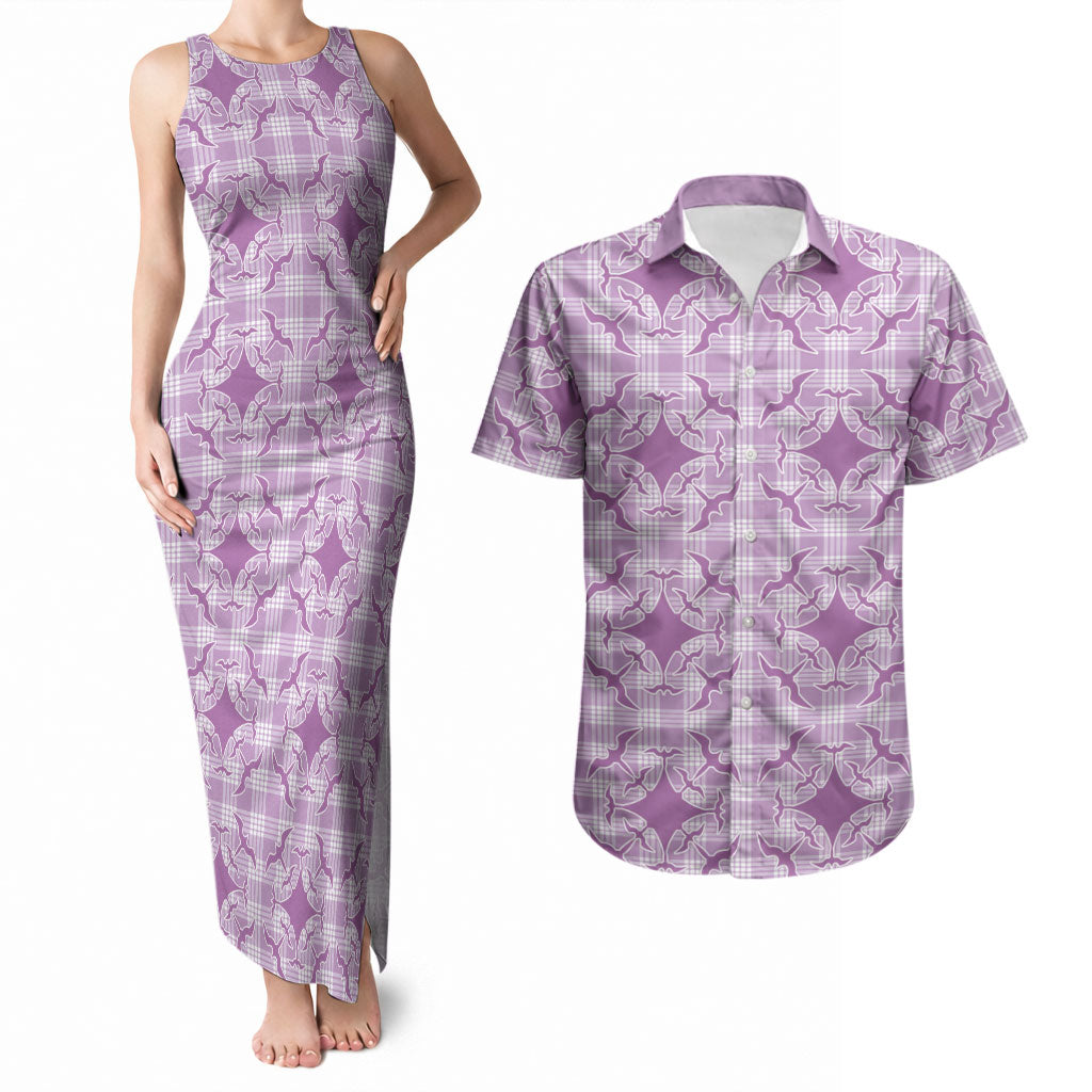 Poni Hawaii Iwa Bird Palaka Motifs Couples Matching Tank Maxi Dress and Hawaiian Shirt