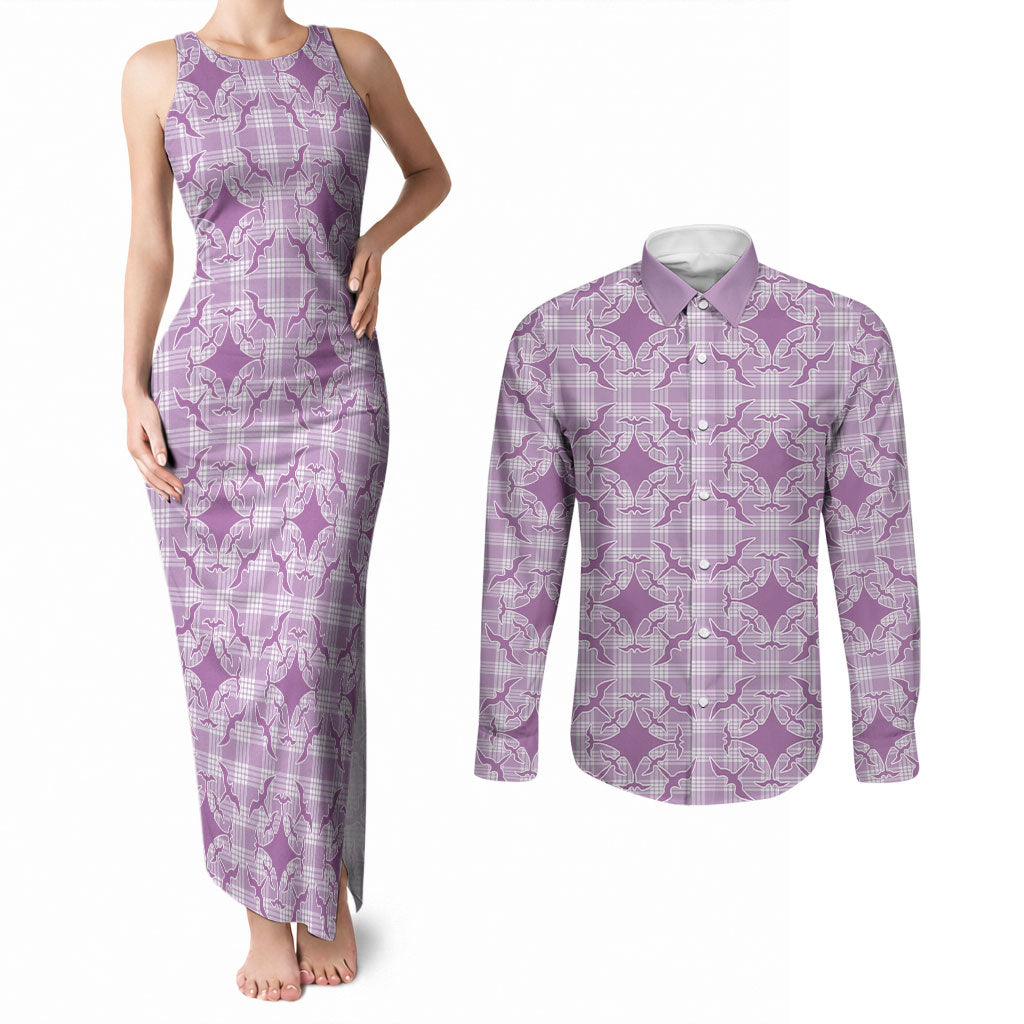 Poni Hawaii Iwa Bird Palaka Motifs Couples Matching Tank Maxi Dress and Long Sleeve Button Shirt