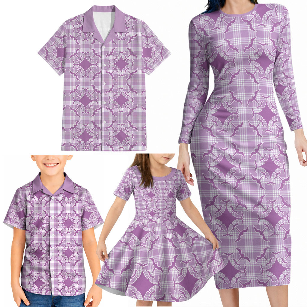 Poni Hawaii Iwa Bird Palaka Motifs Family Matching Long Sleeve Bodycon Dress and Hawaiian Shirt