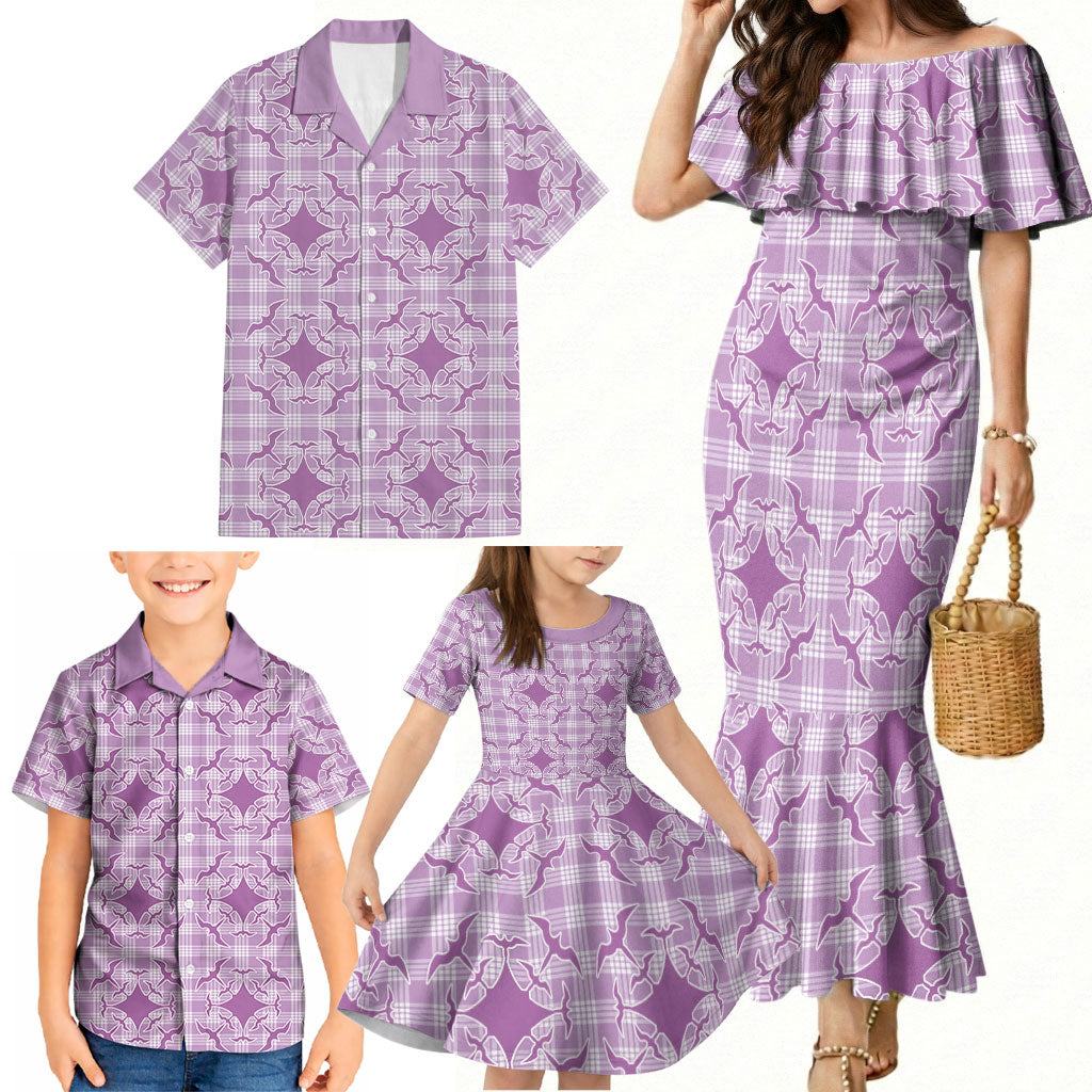 Poni Hawaii Iwa Bird Palaka Motifs Family Matching Mermaid Dress and Hawaiian Shirt