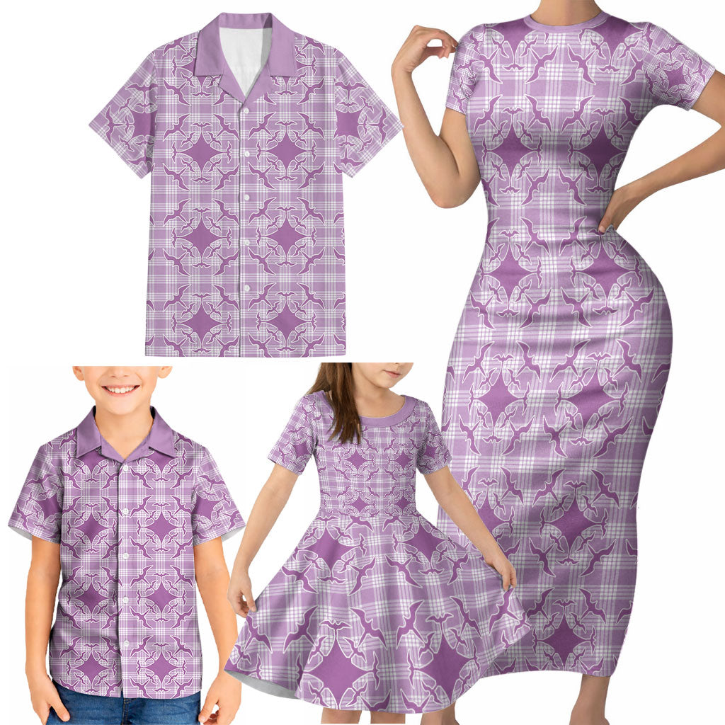 Poni Hawaii Iwa Bird Palaka Motifs Family Matching Short Sleeve Bodycon Dress and Hawaiian Shirt
