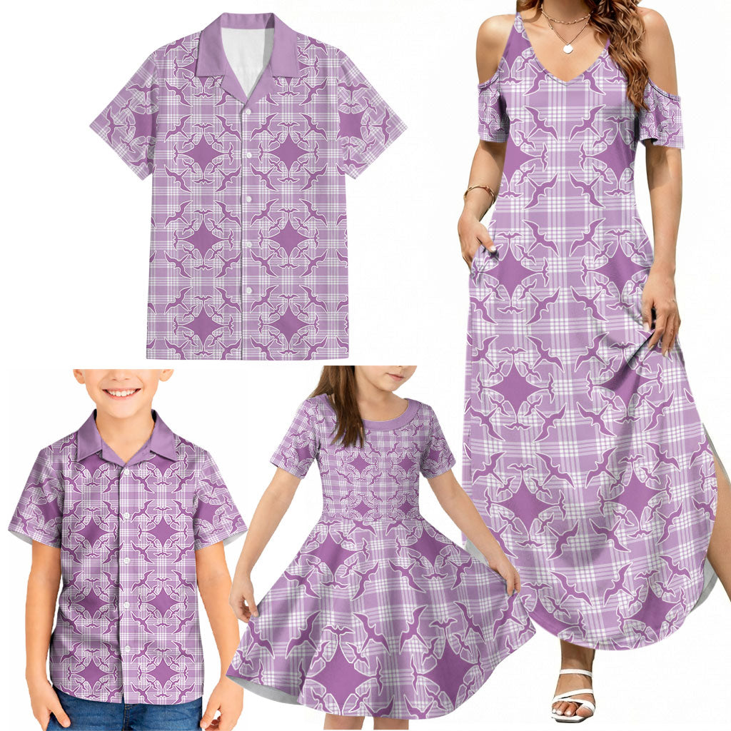 Poni Hawaii Iwa Bird Palaka Motifs Family Matching Summer Maxi Dress and Hawaiian Shirt