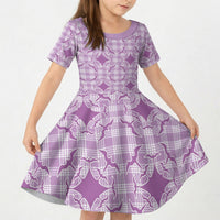 Poni Hawaii Iwa Bird Palaka Motifs Kid Short Sleeve Dress LT14 KID Purple - Polynesian Pride