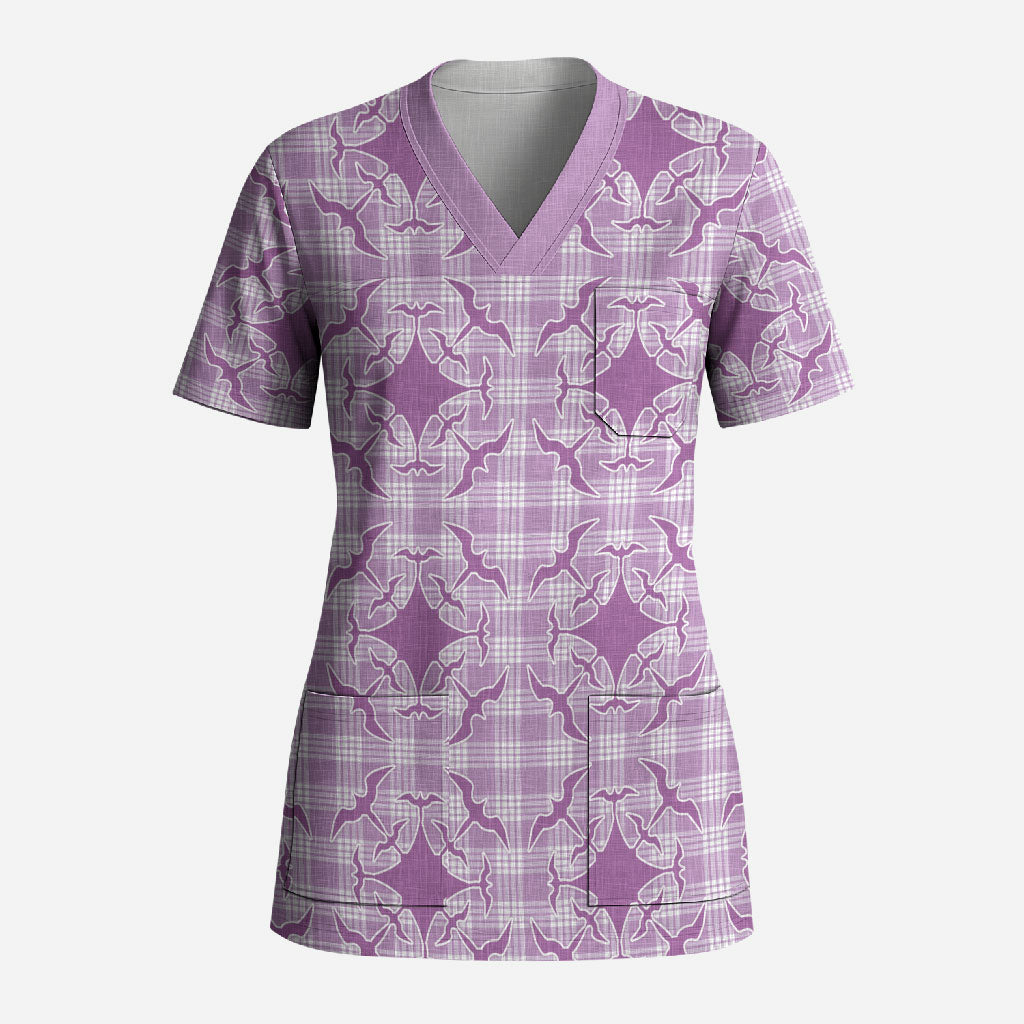 Poni Hawaii Iwa Bird Palaka Motifs Scrub Top