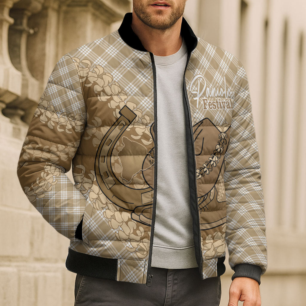 Makue Hawaii Cowboy Palaka Motifs Personalised Bomber Puffer Jacket Paniolo Festival Puakenikeni Lei LT14 - Polynesian Pride