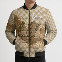 Makue Hawaii Cowboy Palaka Motifs Personalised Bomber Puffer Jacket Paniolo Festival Puakenikeni Lei LT14 - Polynesian Pride