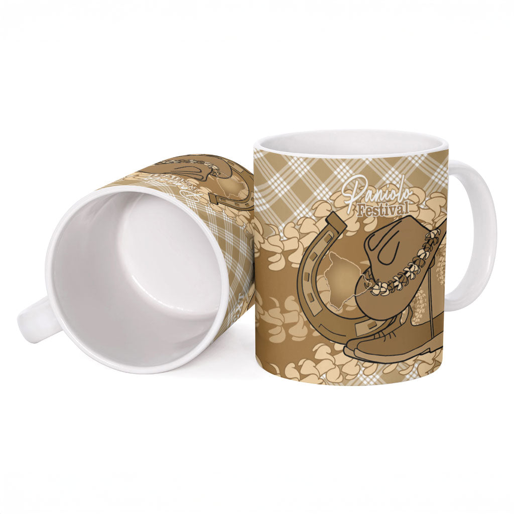 Makue Hawaii Cowboy Palaka Motifs Personalised Ceramic Mug Paniolo Festival Puakenikeni Lei LT14 - Polynesian Pride
