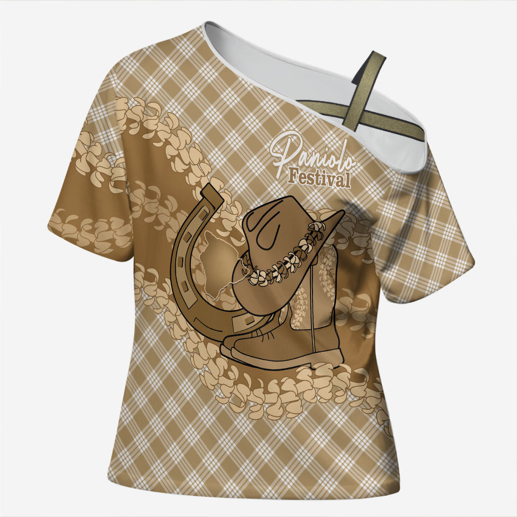 Makue Hawaii Cowboy Palaka Motifs Personalised Cross Shoulder Shirt Paniolo Festival Puakenikeni Lei