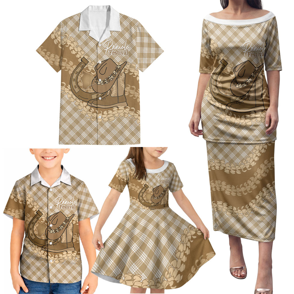 Makue Hawaii Cowboy Palaka Motifs Personalised Family Matching Puletasi and Hawaiian Shirt Paniolo Festival Puakenikeni Lei LT14 - Polynesian Pride