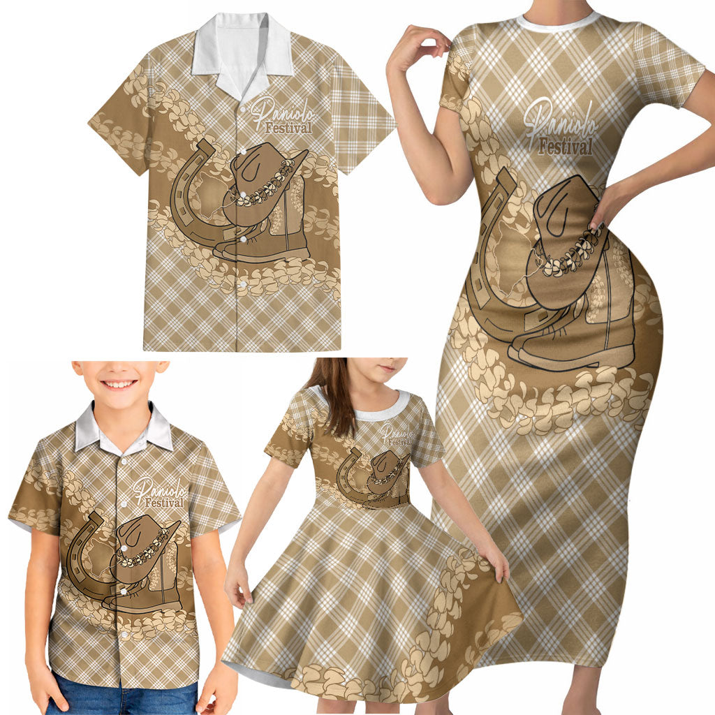 Makue Hawaii Cowboy Palaka Motifs Personalised Family Matching Short Sleeve Bodycon Dress and Hawaiian Shirt Paniolo Festival Puakenikeni Lei LT14 - Polynesian Pride