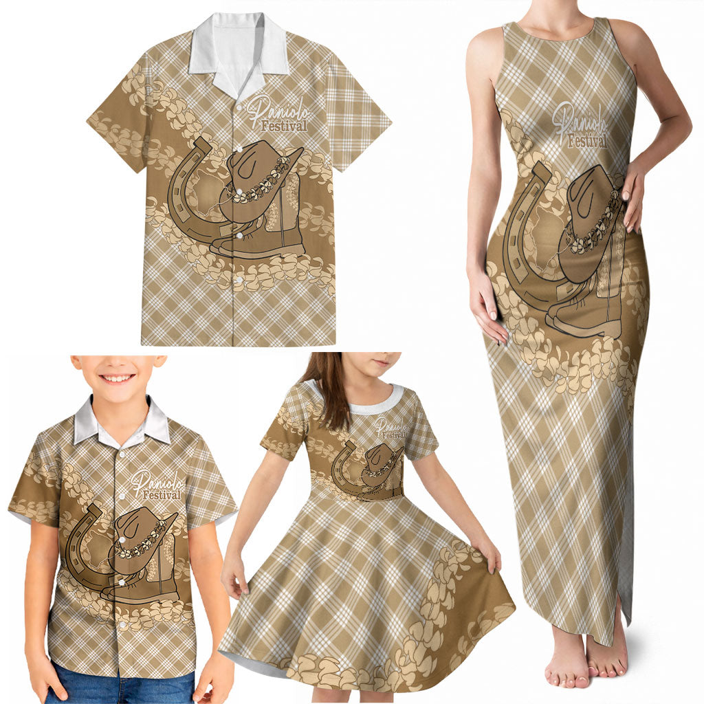 Makue Hawaii Cowboy Palaka Motifs Personalised Family Matching Tank Maxi Dress and Hawaiian Shirt Paniolo Festival Puakenikeni Lei LT14 - Polynesian Pride