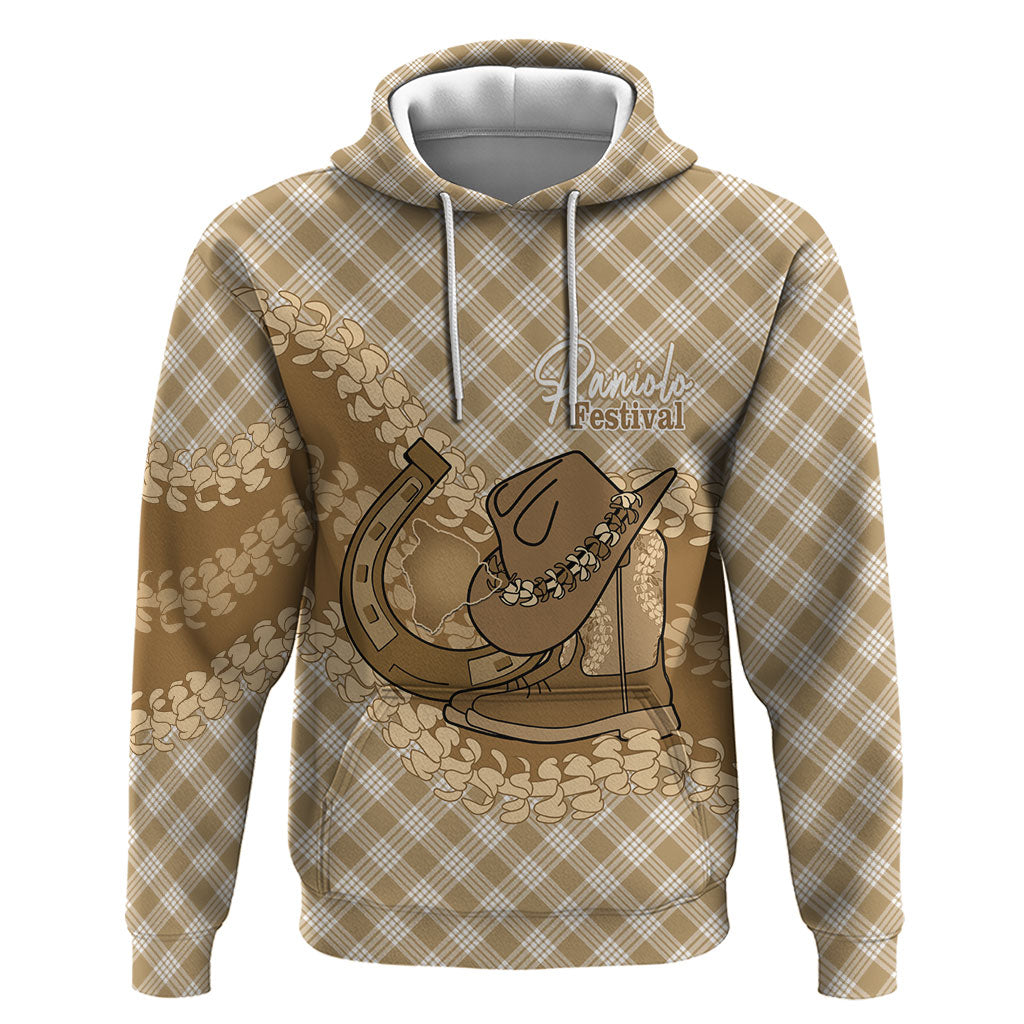 Makue Hawaii Cowboy Palaka Motifs Personalised Hoodie Paniolo Festival Puakenikeni Lei