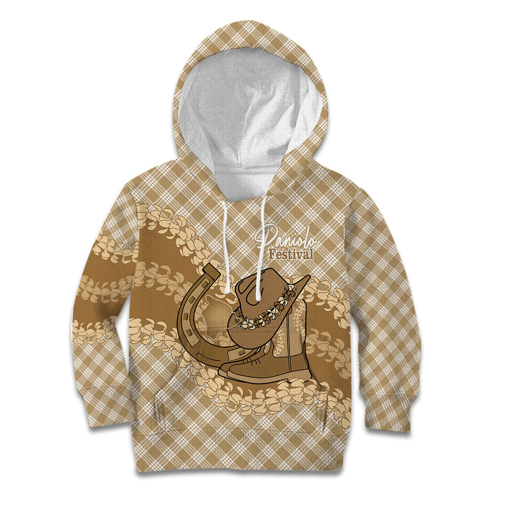 Makue Hawaii Cowboy Palaka Motifs Personalised Kid Hoodie Paniolo Festival Puakenikeni Lei