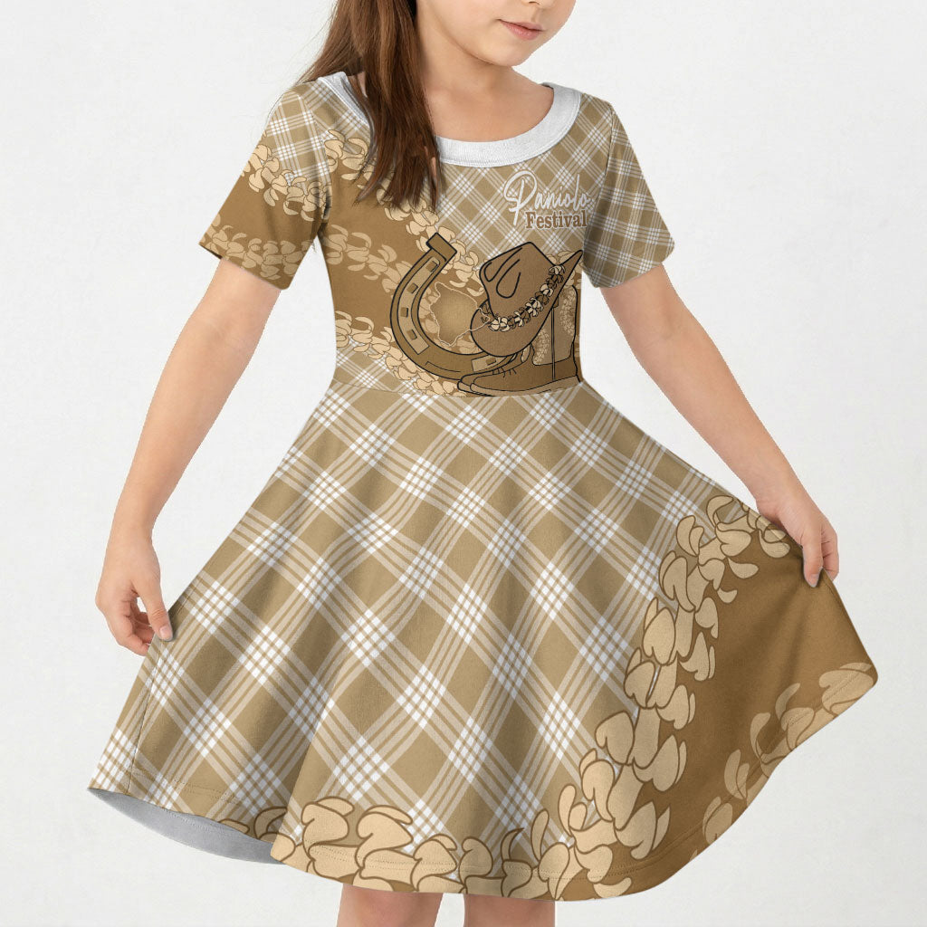Makue Hawaii Cowboy Palaka Motifs Personalised Kid Short Sleeve Dress Paniolo Festival Puakenikeni Lei