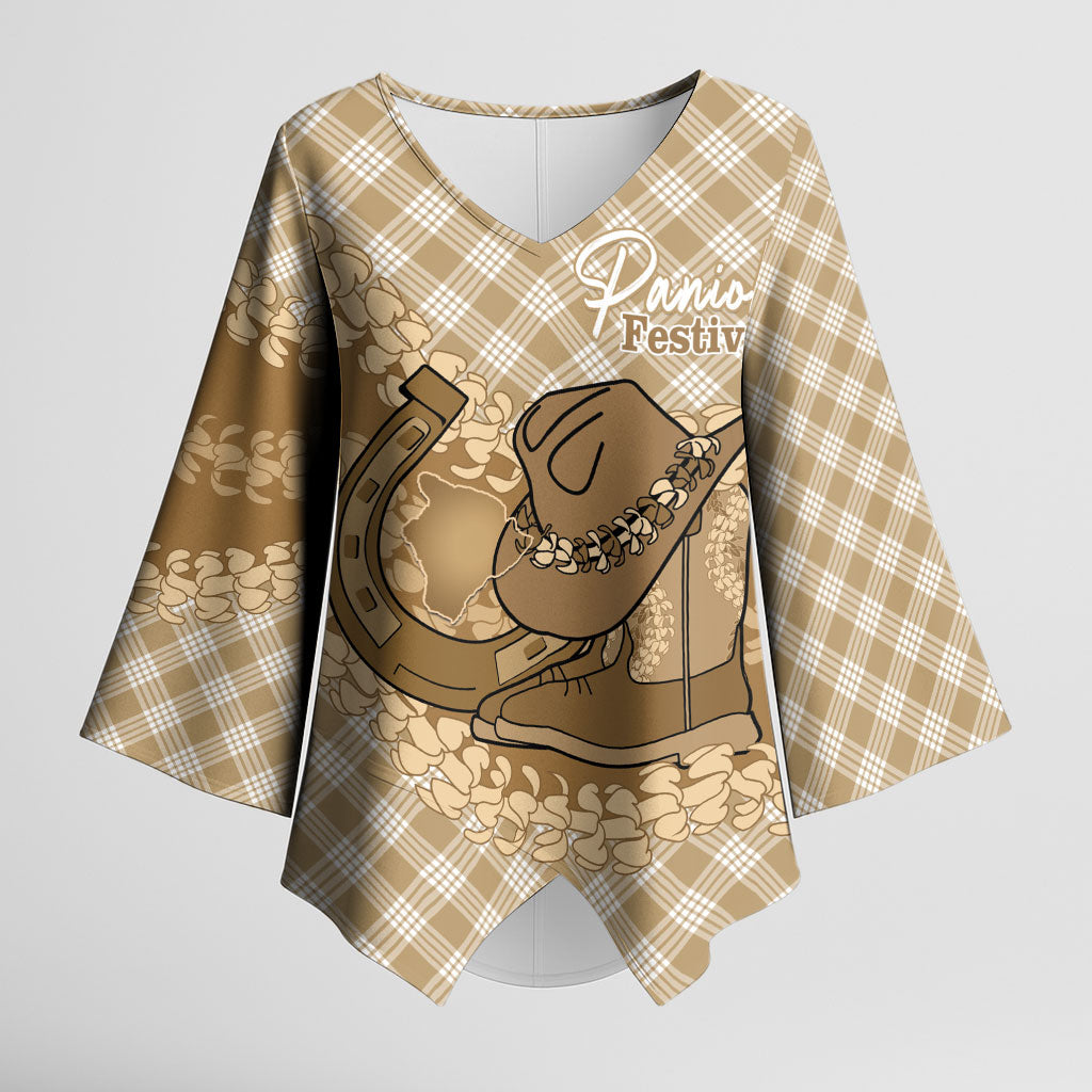 Makue Hawaii Cowboy Palaka Motifs Personalised Kimono Sleeve Blouse Paniolo Festival Puakenikeni Lei