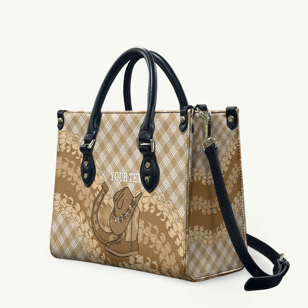 Makue Hawaii Cowboy Palaka Motifs Personalised Leather Bag Paniolo Festival Puakenikeni Lei