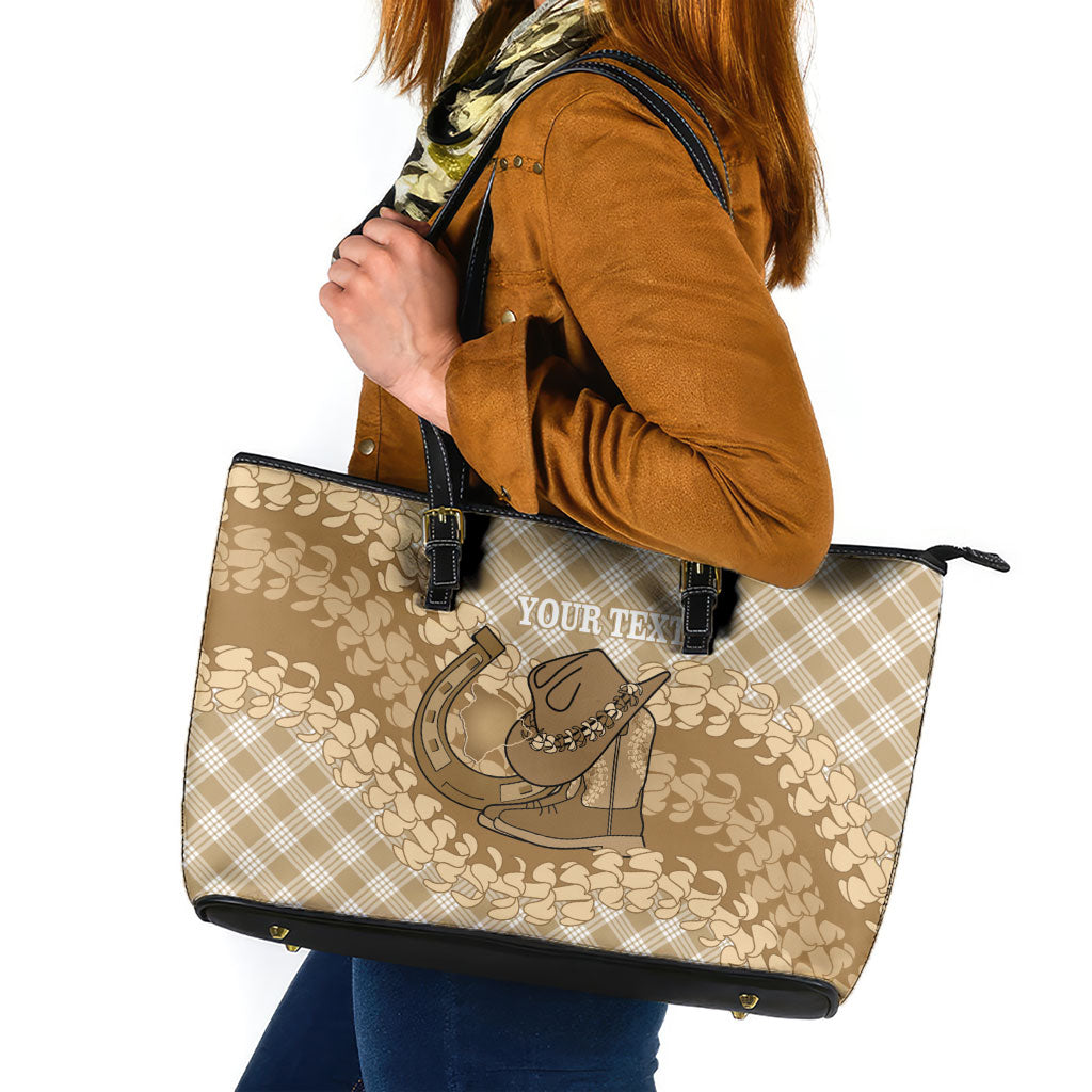 Makue Hawaii Cowboy Palaka Motifs Personalised Leather Tote Bag Paniolo Festival Puakenikeni Lei