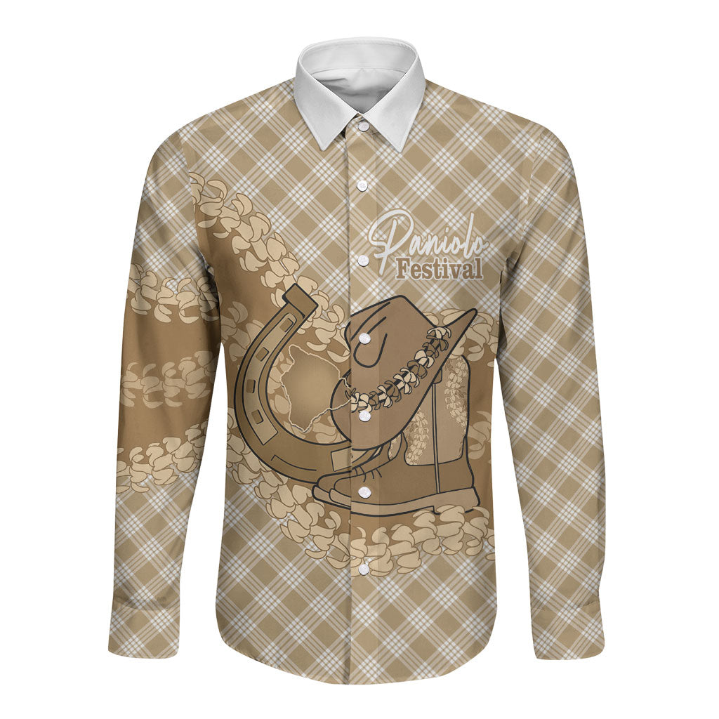 Makue Hawaii Cowboy Palaka Motifs Personalised Long Sleeve Button Shirt Paniolo Festival Puakenikeni Lei