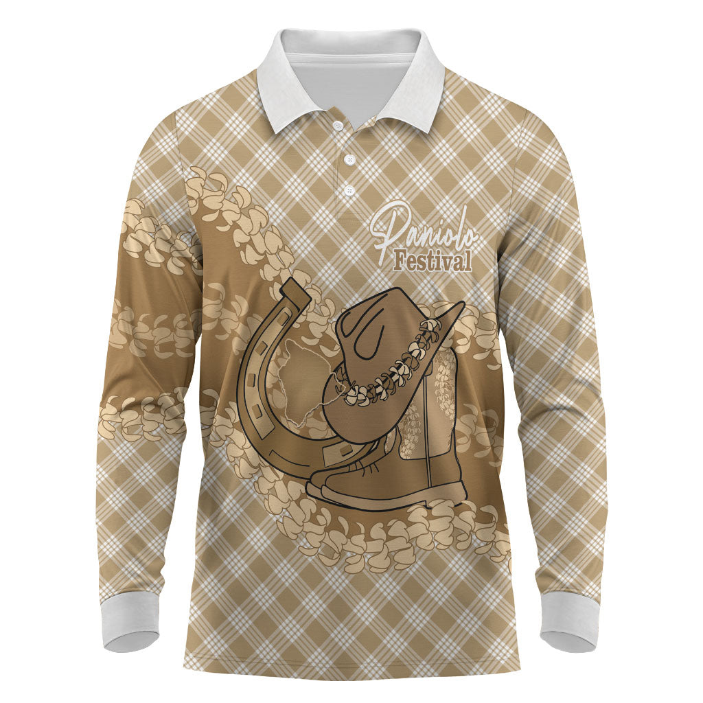 Makue Hawaii Cowboy Palaka Motifs Personalised Long Sleeve Polo Shirt Paniolo Festival Puakenikeni Lei