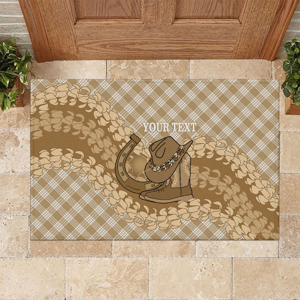 Makue Hawaii Cowboy Palaka Motifs Personalised Rubber Doormat Paniolo Festival Puakenikeni Lei