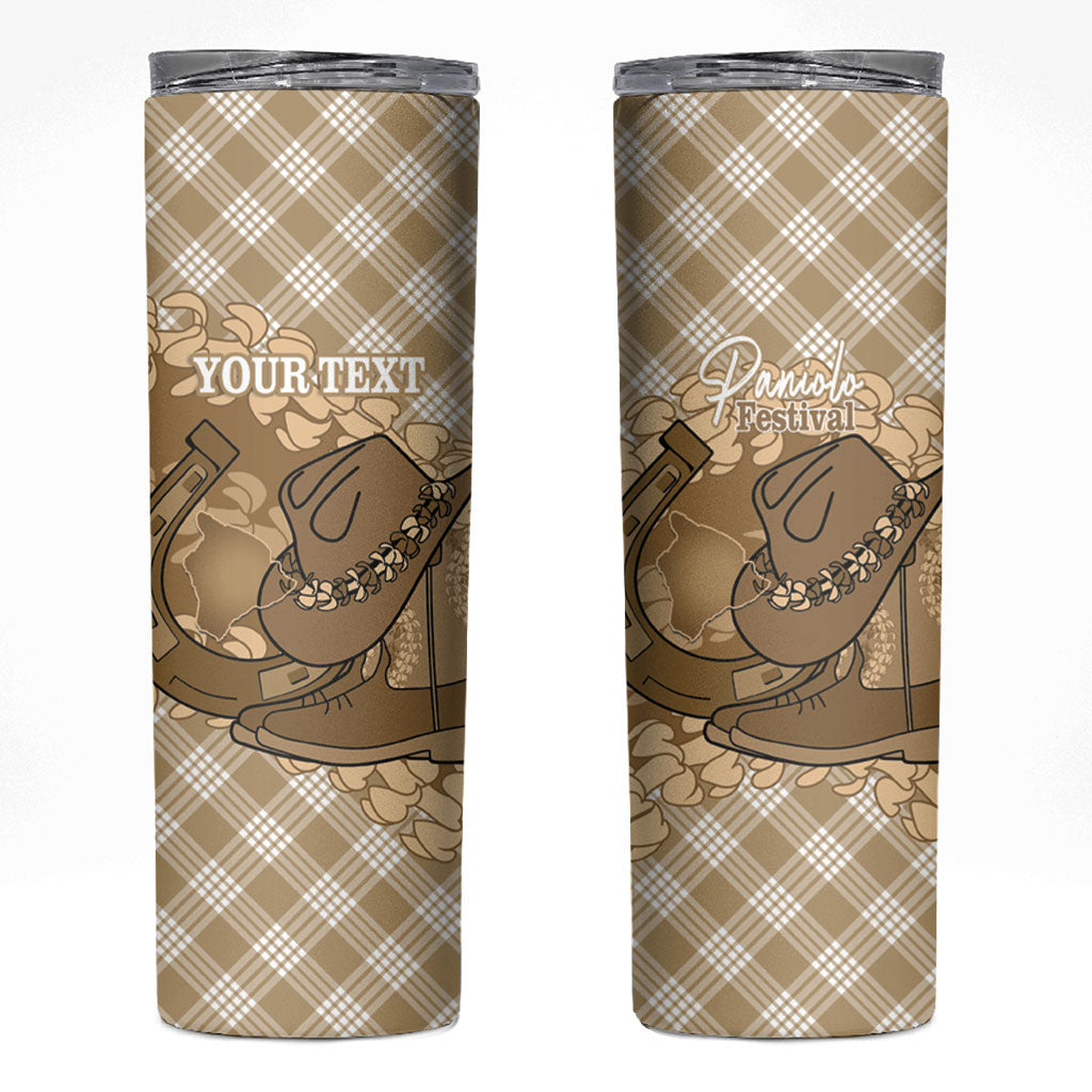 Makue Hawaii Cowboy Palaka Motifs Personalised Skinny Tumbler Paniolo Festival Puakenikeni Lei