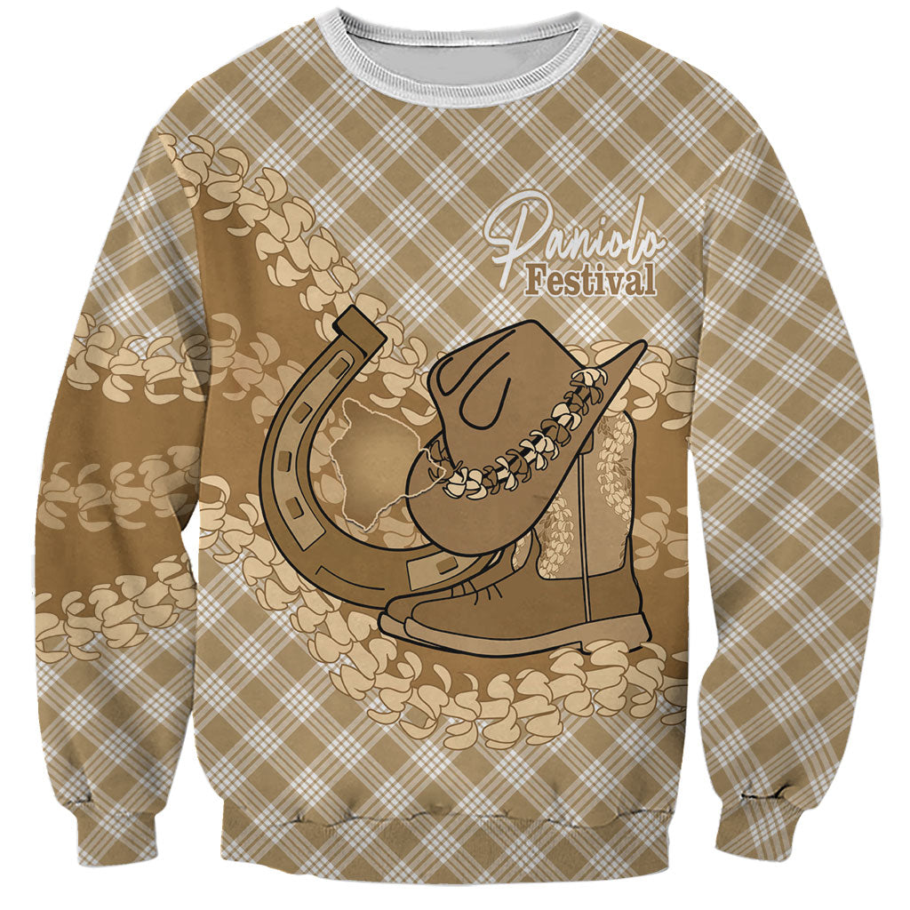 Makue Hawaii Cowboy Palaka Motifs Personalised Sweatshirt Paniolo Festival Puakenikeni Lei