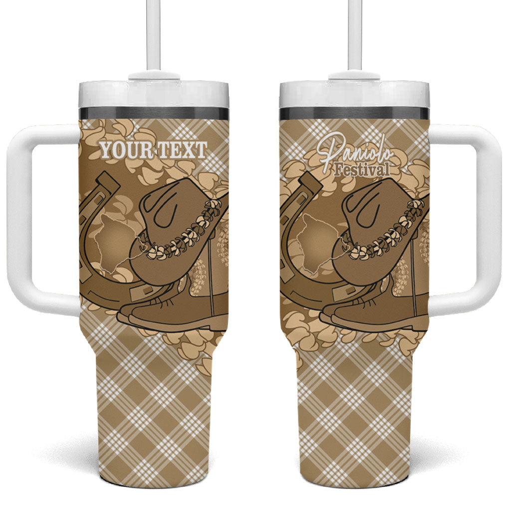 Makue Hawaii Cowboy Palaka Motifs Personalised Tumbler With Handle Paniolo Festival Puakenikeni Lei