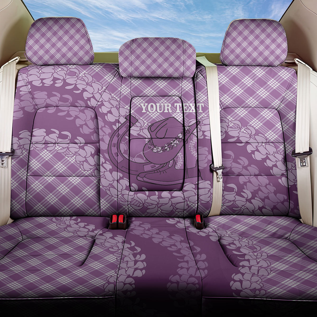 Poni Hawaii Cowboy Palaka Motifs Personalised Back Car Seat Cover Paniolo Festival Puakenikeni Lei