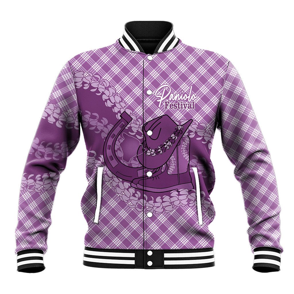 Poni Hawaii Cowboy Palaka Motifs Personalised Baseball Jacket Paniolo Festival Puakenikeni Lei