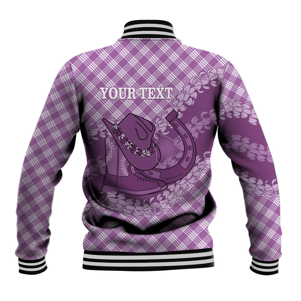 Poni Hawaii Cowboy Palaka Motifs Personalised Baseball Jacket Paniolo Festival Puakenikeni Lei LT14 - Polynesian Pride