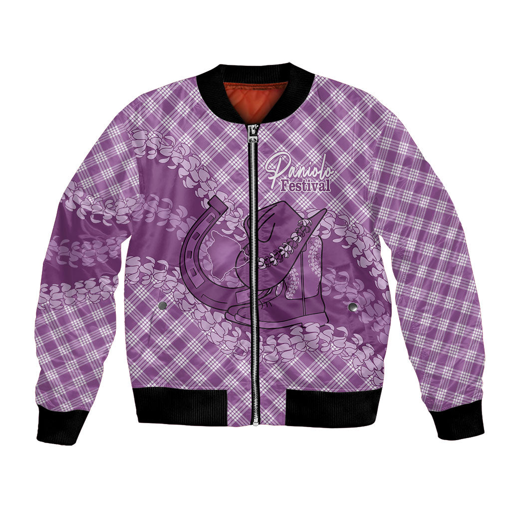 Poni Hawaii Cowboy Palaka Motifs Personalised Bomber Jacket Paniolo Festival Puakenikeni Lei