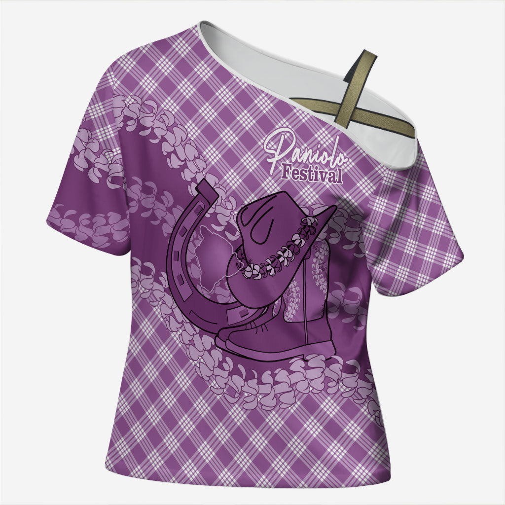 Poni Hawaii Cowboy Palaka Motifs Personalised Cross Shoulder Shirt Paniolo Festival Puakenikeni Lei