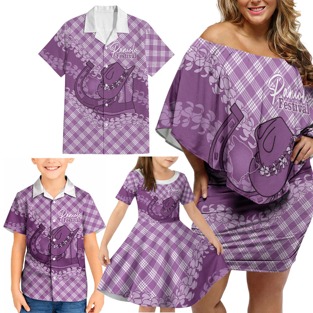 Poni Hawaii Cowboy Palaka Motifs Personalised Family Matching Off Shoulder Short Dress and Hawaiian Shirt Paniolo Festival Puakenikeni Lei LT14 - Polynesian Pride