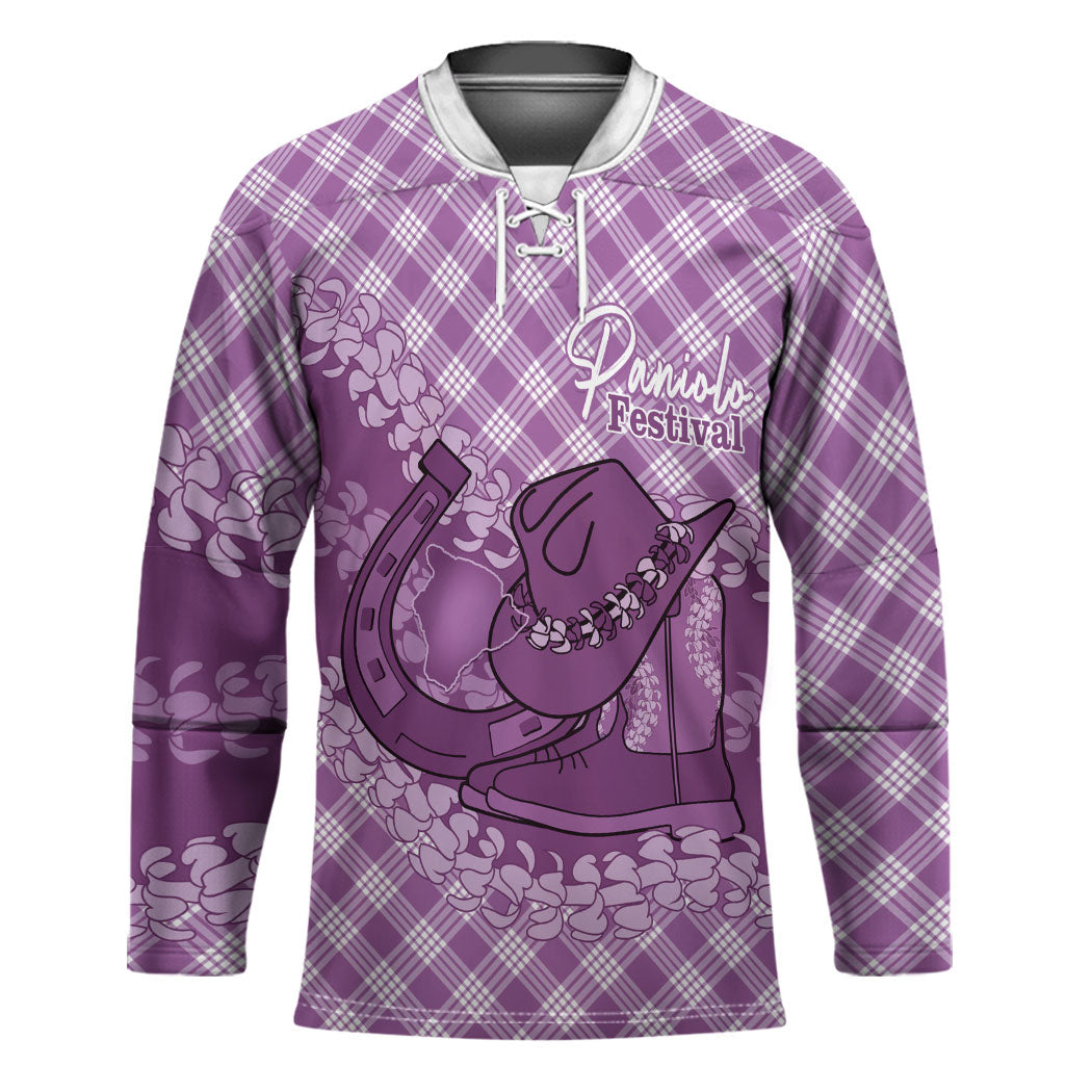 Poni Hawaii Cowboy Palaka Motifs Personalised Hockey Jersey Paniolo Festival Puakenikeni Lei