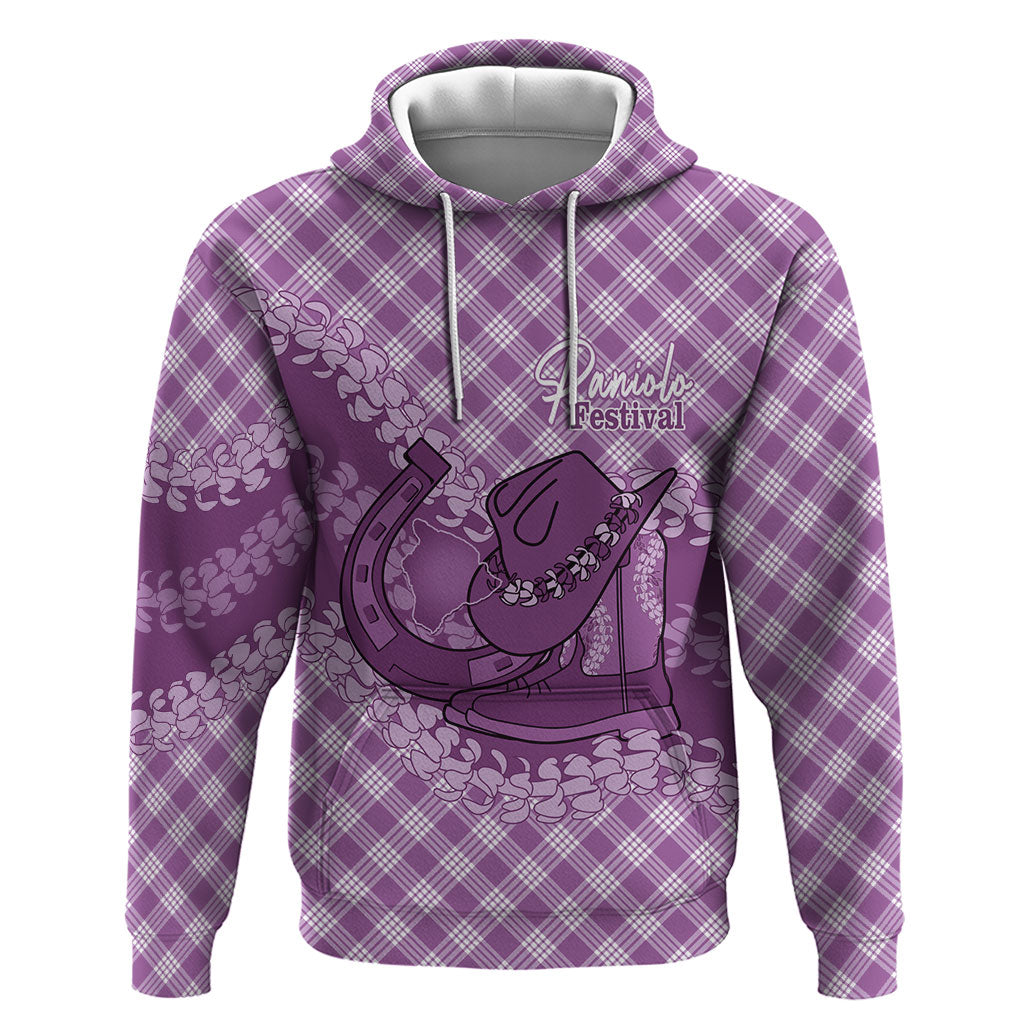 Poni Hawaii Cowboy Palaka Motifs Personalised Hoodie Paniolo Festival Puakenikeni Lei