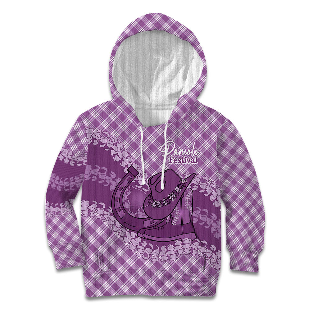 Poni Hawaii Cowboy Palaka Motifs Personalised Kid Hoodie Paniolo Festival Puakenikeni Lei