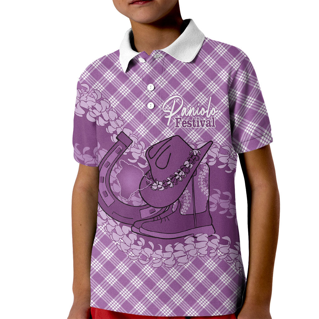 Poni Hawaii Cowboy Palaka Motifs Personalised Kid Polo Shirt Paniolo Festival Puakenikeni Lei
