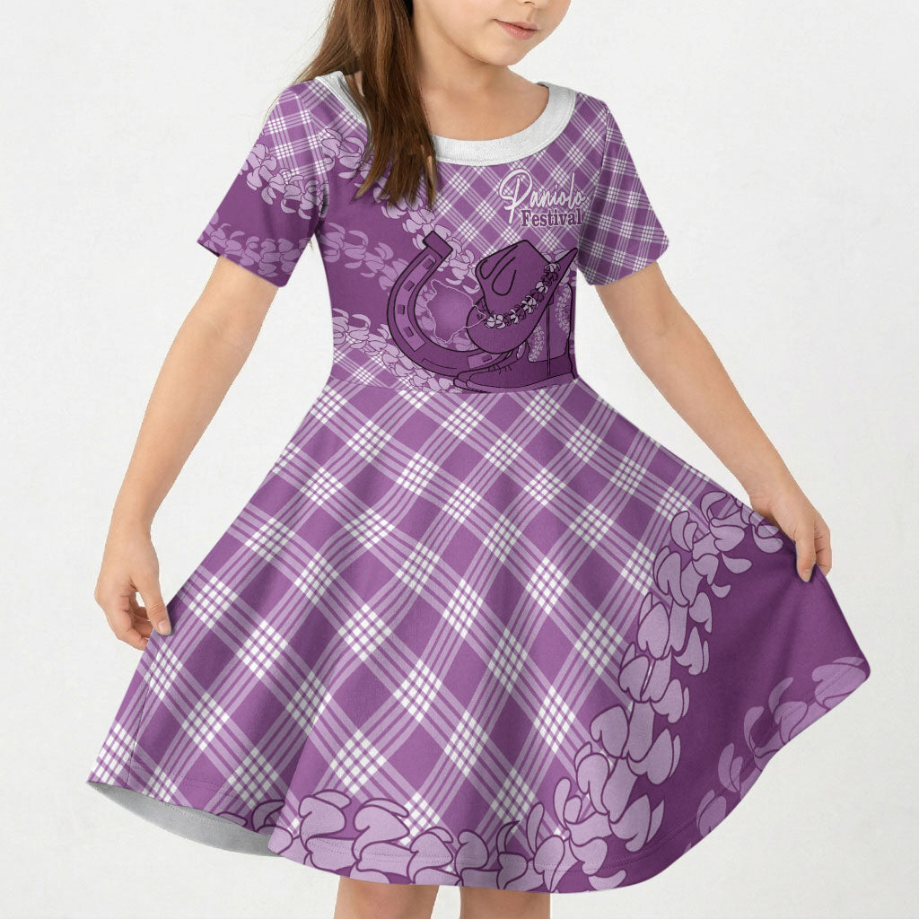 Poni Hawaii Cowboy Palaka Motifs Personalised Kid Short Sleeve Dress Paniolo Festival Puakenikeni Lei