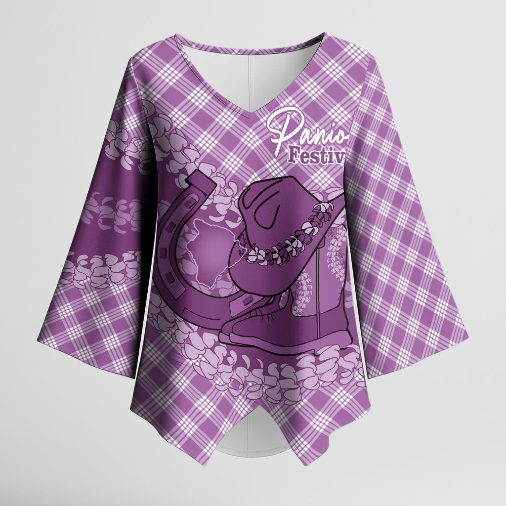 Poni Hawaii Cowboy Palaka Motifs Personalised Kimono Sleeve Blouse Paniolo Festival Puakenikeni Lei