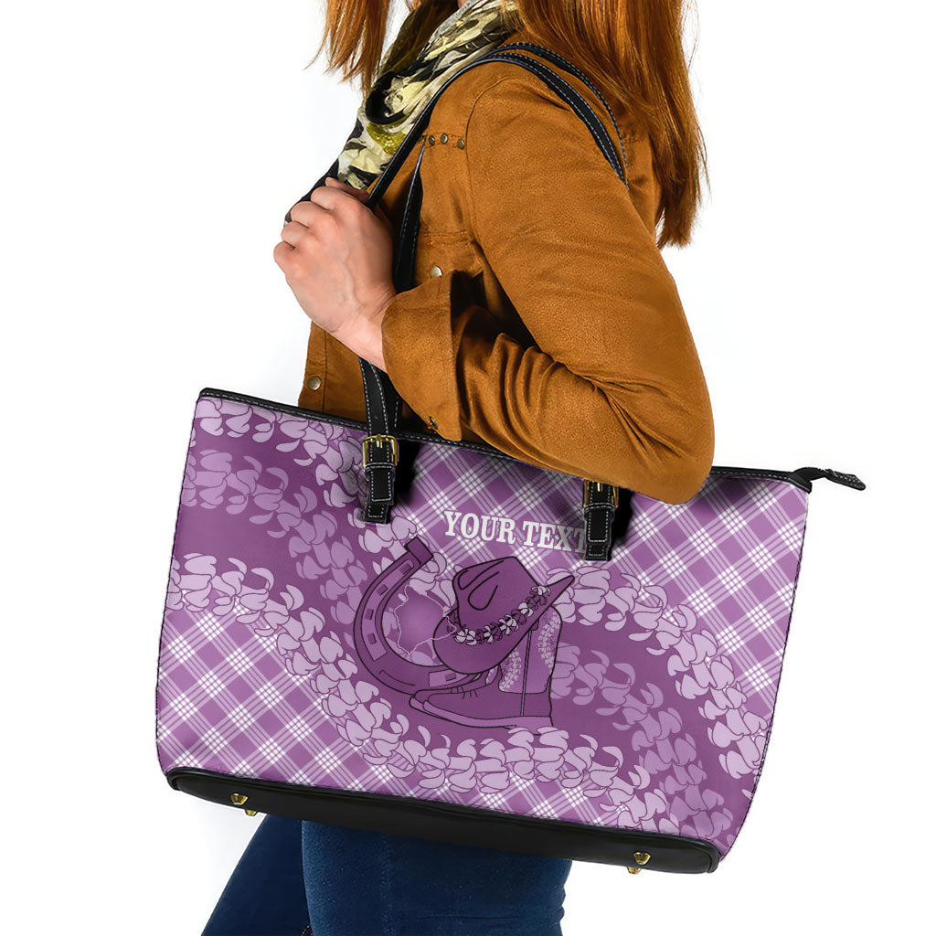 Poni Hawaii Cowboy Palaka Motifs Personalised Leather Tote Bag Paniolo Festival Puakenikeni Lei
