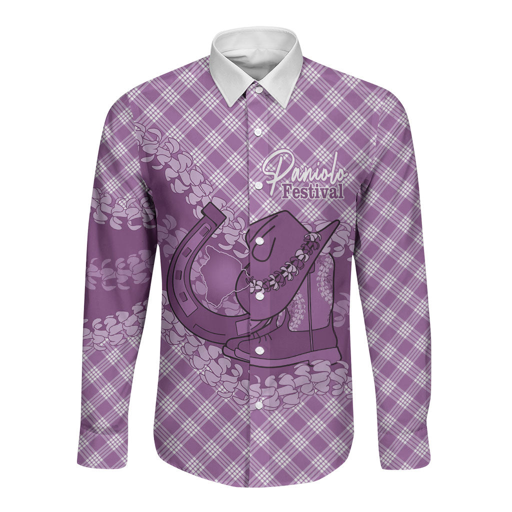 Poni Hawaii Cowboy Palaka Motifs Personalised Long Sleeve Button Shirt Paniolo Festival Puakenikeni Lei