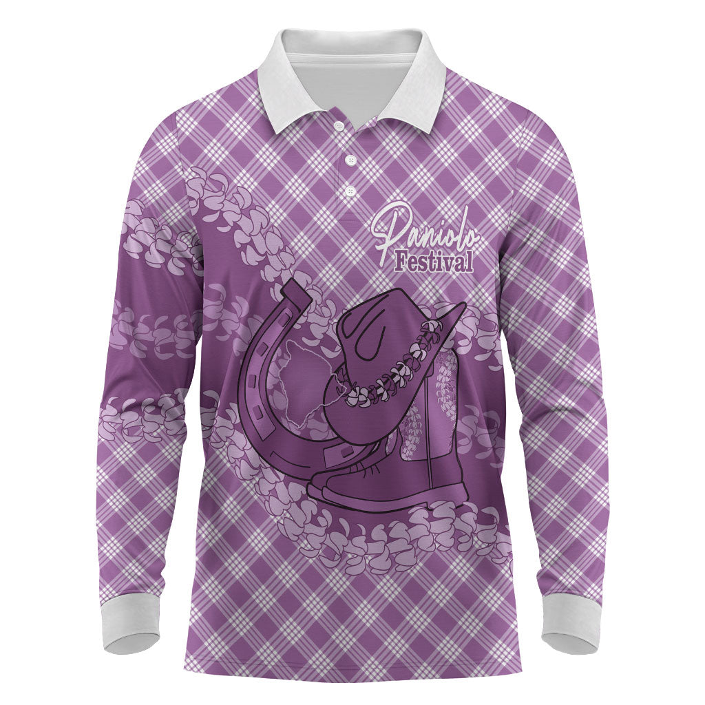Poni Hawaii Cowboy Palaka Motifs Personalised Long Sleeve Polo Shirt Paniolo Festival Puakenikeni Lei